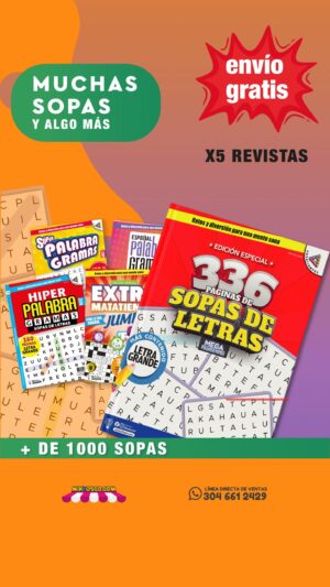 Disfruta de más de 1000 Sopas de Letras. Compra el Paquete Mega Solo Sopas y obtén el 10% de descuento + envío GRATIS.